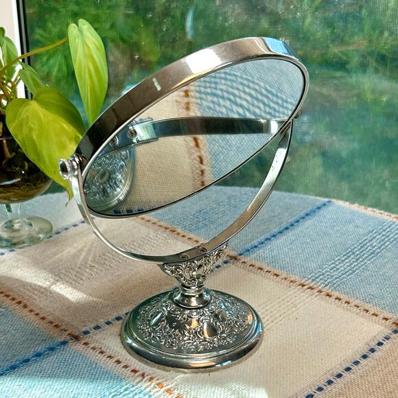 Vintage Ornate Silver Tone Vanity Mirror – Double Sided - Picture 2 of 15